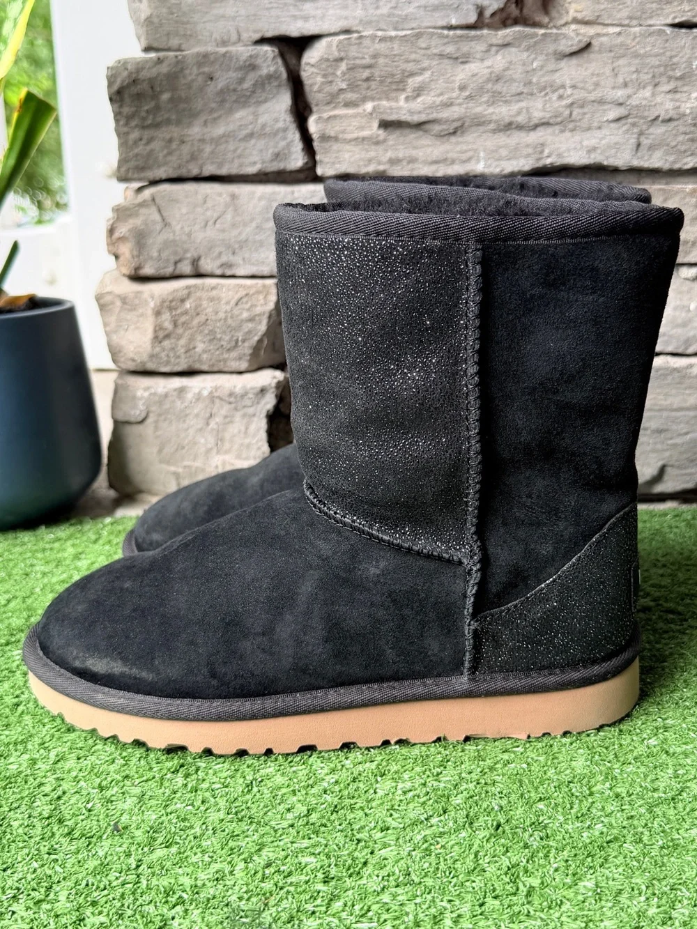 UGG Classic Short Black Suede Leather Womens Winter Boots